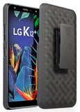 Black Case Kickstand Cover + Belt Clip Holster Combo for LG K40, Solo, K12 Plus