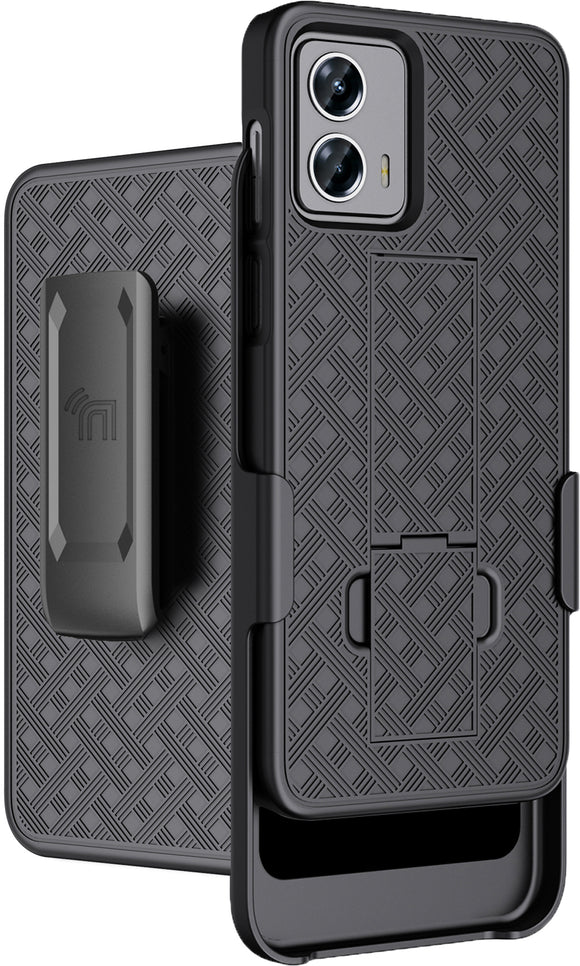 Black Hard Case Cover Stand and Belt Clip Holster for Motorola Moto G 5G 2023
