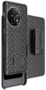 Black Hard Case with Stand and Belt Clip Holster for OnePlus 11 5G Phone