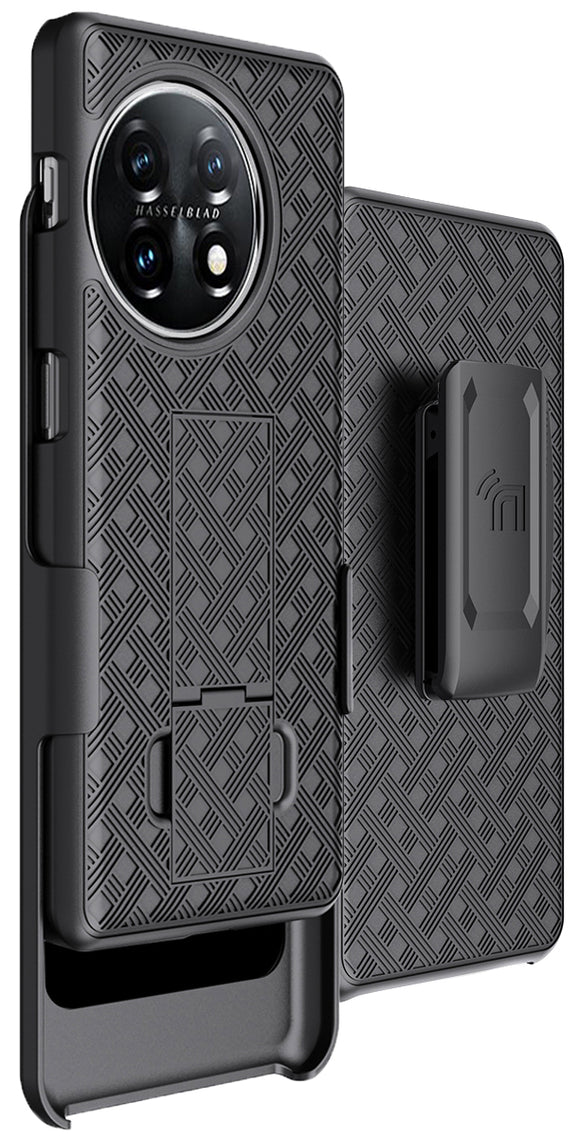 Black Hard Case with Stand and Belt Clip Holster for OnePlus 11 5G Phone