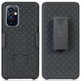 Black Hard Case Cover with Kickstand and Belt Clip Holster for OnePlus 9 Phone
