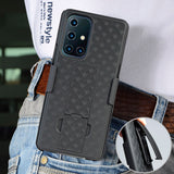 Black Hard Case Cover with Stand and Belt Clip Holster for OnePlus 9 Pro Phone