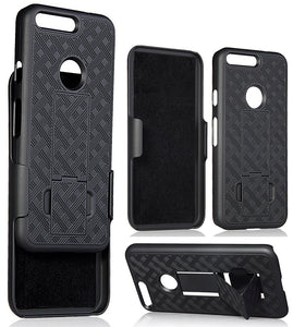 BLACK RUBBERIZED KICKSTAND CASE COVER + BELT CLIP HOLSTER STAND FOR GOOGLE PIXEL