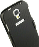 BLACK RUBBERIZED HARD CASE + BELT CLIP HOLSTER STAND FOR GALAXY S4 S IV PHONE
