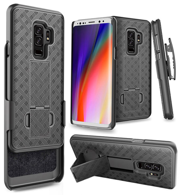 Black Kickstand Case Cover + Belt Clip Holster for Samsung Galaxy S9 Plus, S9+