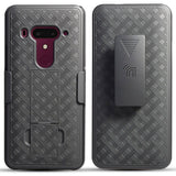 Black Rubberized Case Kickstand Cover + Belt Clip Holster for HTC U12 Plus U12+