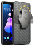 Black Rubberized Case Kickstand Cover + Belt Clip Holster for HTC U12 Plus U12+