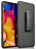 Black Ribbed Case Kick Stand Hard Cover + Belt Clip Holster for LG V40 ThinQ