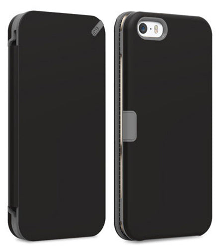 PUREGEAR BLACK FOLIO WALLET CASE COVER CARD SLOT STAND FOR iPHONE 5 5s SE (2016)