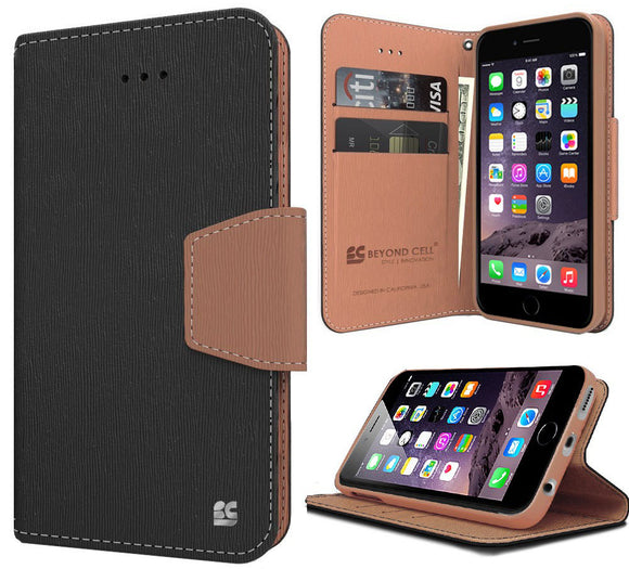 BLACK BROWN INFOLIO WALLET CREDIT CARD ID CASH CASE STAND FOR iPHONE 6 PLUS 5.5
