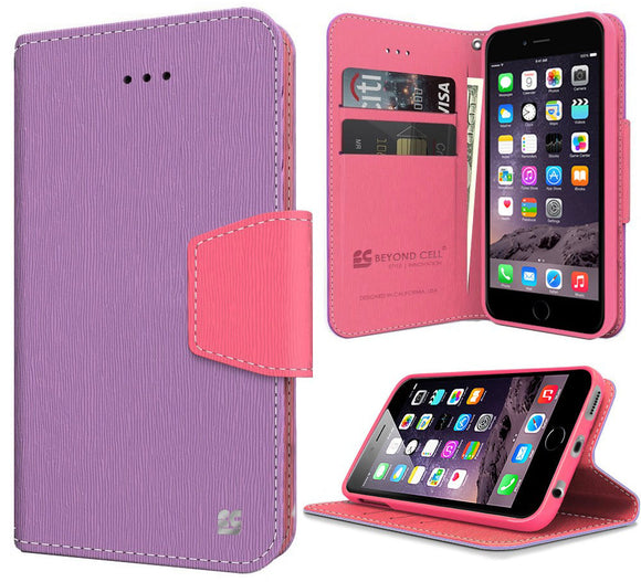 PURPLE PINK INFOLIO WALLET CREDIT CARD ID CASH CASE STAND FOR iPHONE 6 PLUS 5.5
