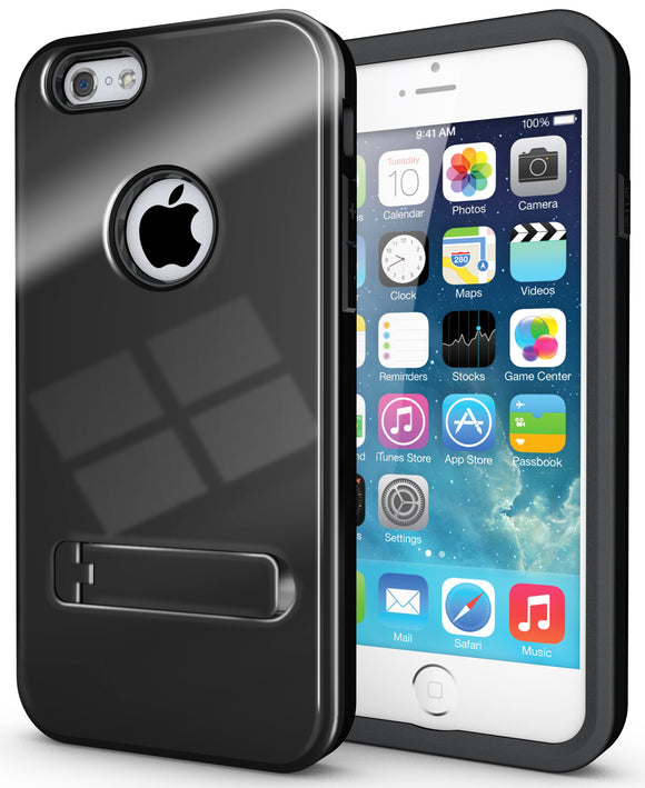 BLACK SLIM TOUGH SHIELD GLOSSY ARMOR HYBRID CASE COVER SKIN FOR iPHONE 6 (4.7