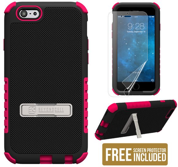 PINK TRI-SHIELD SOFT SKIN HARD CASE STAND SCREEN PROTECTOR FOR iPHONE 6 PLUS