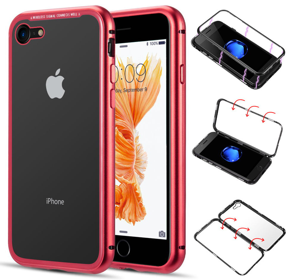 Magnetic Snap Case Cover Clear Hard Tempered Glass Back for Apple