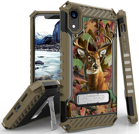 Whitetail Deer Outdoor Camo Rugged Case Cover Stand + Strap for iPhone XR (10R)
