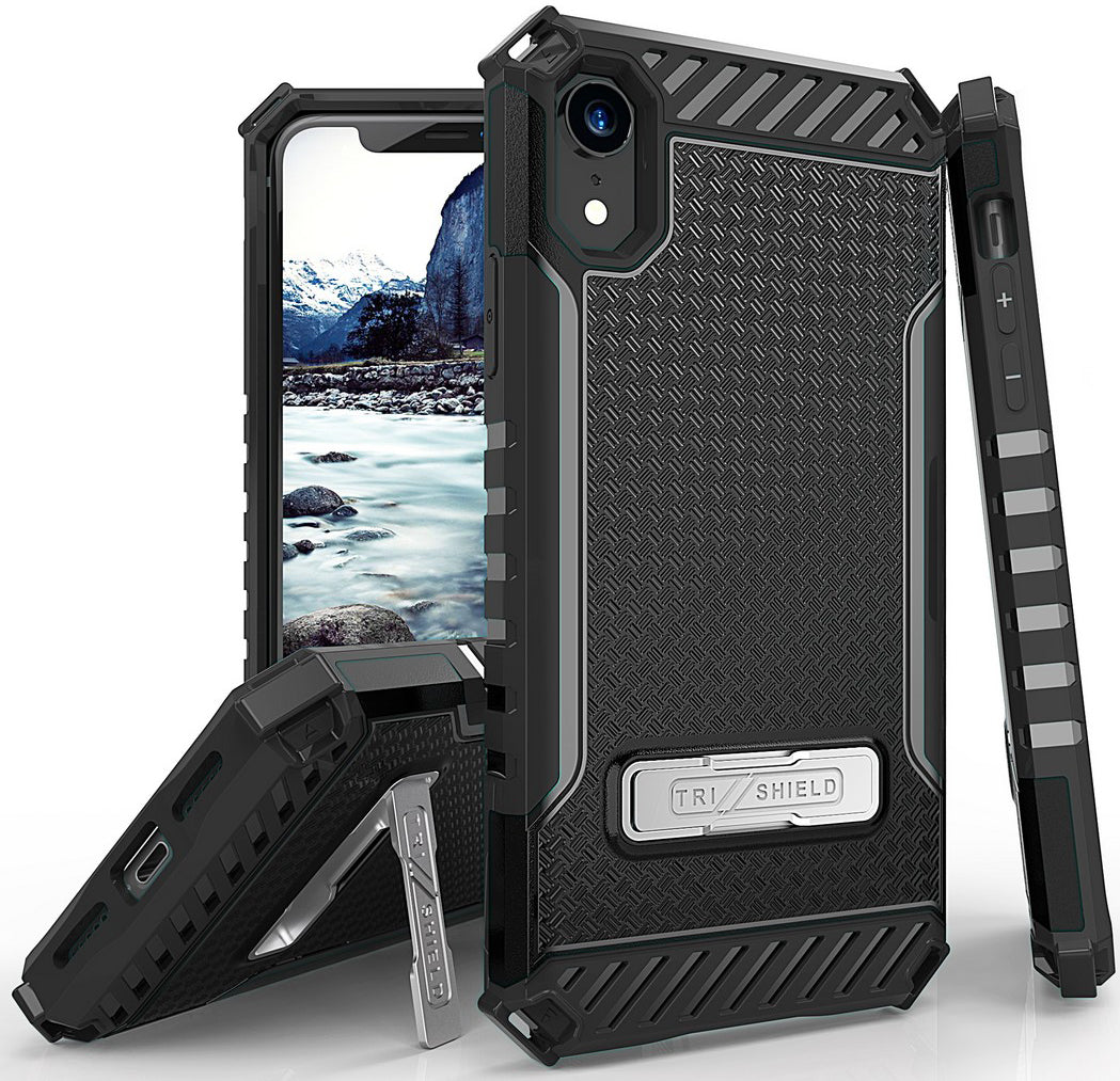 Tri-Shield Rugged Case Cover Metal Stand Wrist Strap for Apple