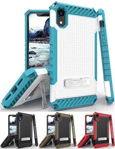 Tri-Shield Rugged Case Cover Metal Stand + Wrist Strap for Apple iPhone XR 6.1"