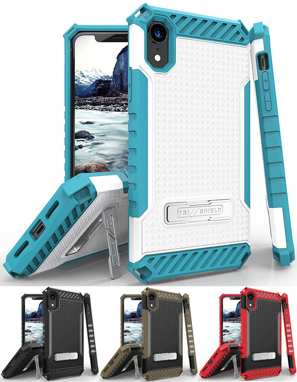 Tri-Shield Rugged Case Cover Metal Stand + Wrist Strap for Apple iPhone XR 6.1