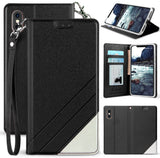 Folio Wallet Case ID Slot Cover Stand + Wrist Strap for Apple iPhone Xs Max 6.5"