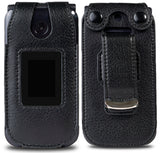 Black Vegan Leather Case w/ Belt Clip for ZTE Cymbal-U, Telstra Flip 3