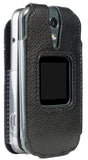 Black Vegan Leather Case with Metal Belt Clip for Lively Jitterbug Flip 2 Phone