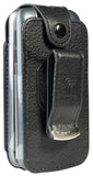 Black Vegan Leather Case with Metal Belt Clip for Lively Jitterbug Flip 2 Phone