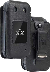 Black Vegan Leather Case Screen Cover Belt Clip for Nokia 2760 2780 Flip Phone