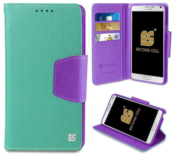MINT PURPLE INFOLIO WALLET CREDIT CARD CASH CASE COVER FOR SAMSUNG GALAXY NOTE 4