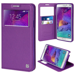 PURPLE INFOLIO WINDOW WALLET CREDIT ID CARD CASE STAND FOR SAMSUNG GALAXY NOTE 4