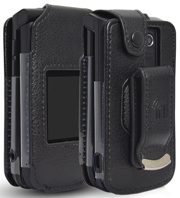 Black Vegan Leather Case with Belt Clip for TeleEpoch AT&T Cingular Flip M3620