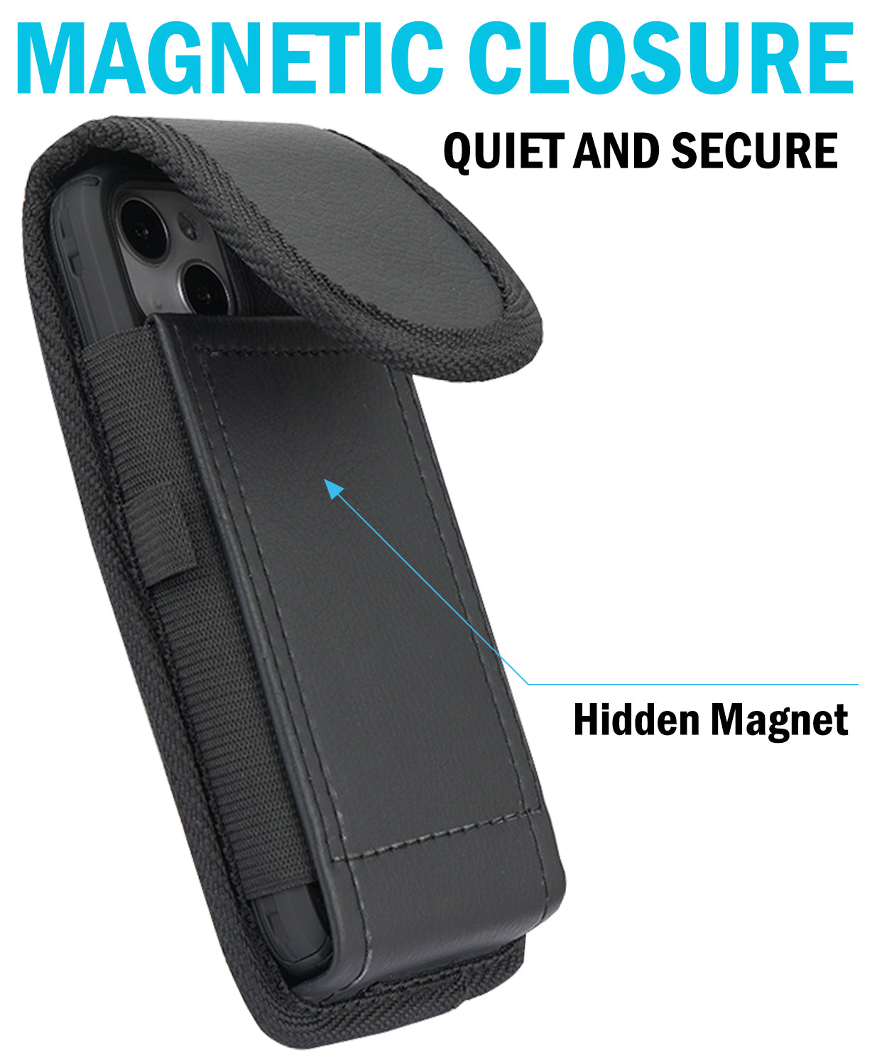 Black Leather Case Pouch Belt Clip Harness Loop for iPhone 15 14