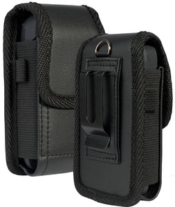 Black Vegan Leather Case Pouch Belt Loop Clip for Sonim XP3 (XP3800) Flip Phone