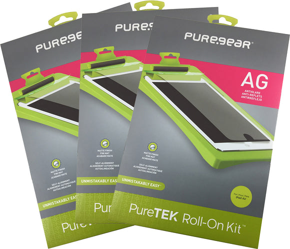 3x PureGear PureTek Screen Protector Kit for Apple iPad 2017, 2018, Air, Air-2