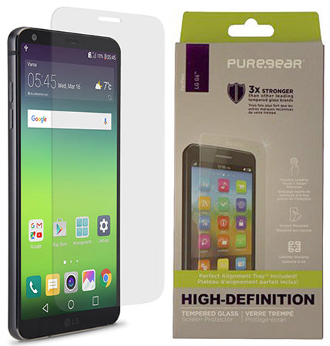 PureGear PureTek Tempered Glass Screen Protector with Tray for LG G6, G6-Plus