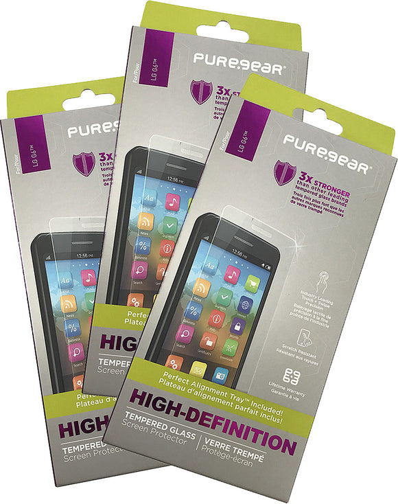 3x PureGear PureTek Tempered Glass Screen Protector with Install Tray for LG G6