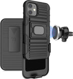 Black Rugged Case with Stand + Belt Clip + Magnetic Car Mount for iPhone 12 Mini