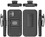 Black Rugged Grip Case with Ring Stand and Belt Clip for Apple iPhone 12 Mini