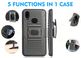 Black Rugged Grip Case with Stand + Belt Clip Holster for Samsung Galaxy A10s