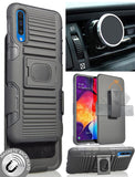 Black Rugged Case Stand + Belt Clip + Magnetic Car Mount for Samsung Galaxy A50