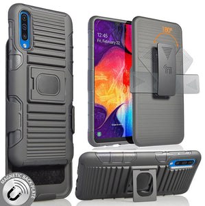 Black Magnet Grip Case Cover Stand + Belt Clip Holster for Samsung Galaxy A50