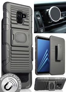 Black Case + Belt Clip + Magnet Car Mount for Samsung Galaxy A8 Plus, A8+ (2018)