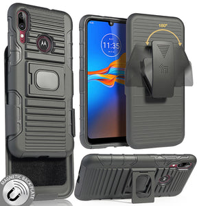 Black Rugged Grip Case Stand Belt Clip Holster for Motorola Moto E6 Plus, E6+