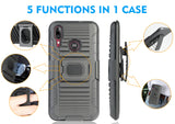 Black Rugged Grip Case Stand Belt Clip Holster for Motorola Moto E6 Plus, E6+