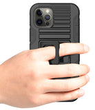 Black Rugged Case Stand + Belt Clip + Magnetic Car Mount for iPhone 12 / 12 Pro