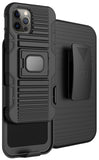 Black Rugged Grip Case with Ring Stand Belt Clip Holster for iPhone 12 / 12 Pro