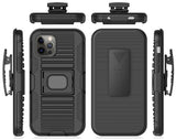Black Rugged Grip Case with Ring Stand Belt Clip Holster for iPhone 12 / 12 Pro