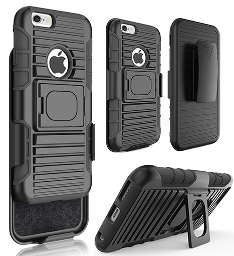 BLACK GRIP RING CASE COVER + BELT CLIP HOLSTER STAND FOR iPHONE 6/6s PLUS (5.5