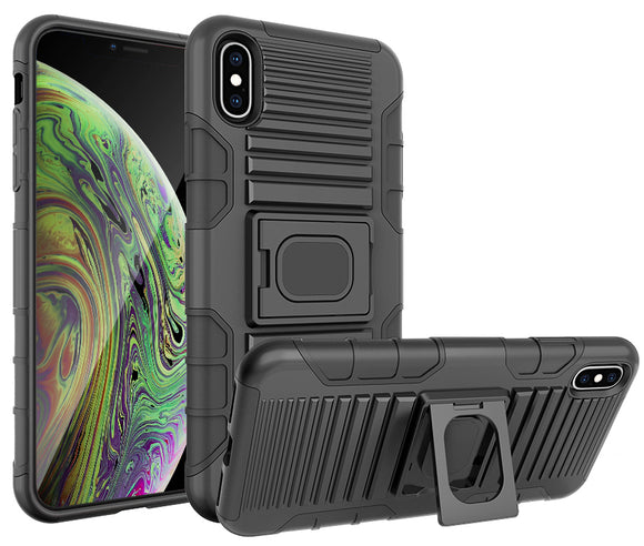 Black Rugged Magnet Grip Case Cover + Belt Clip Holster for iPhone Xs Max 6.5
