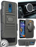 Black Rugged Case + Belt Clip with Magnetic Car Mount for LG Xpression Plus 2