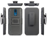 Black Rugged Grip Case with Stand + Belt Clip Holster for LG Harmony 3 LMX420